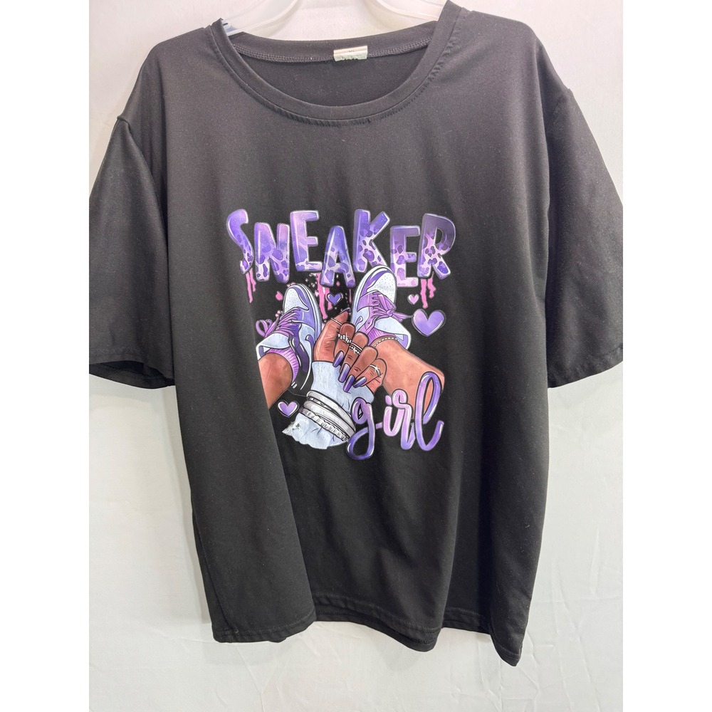 Sneaker Girl Graphic T-Shirt Black Purple Leopard Print Streetwear XL